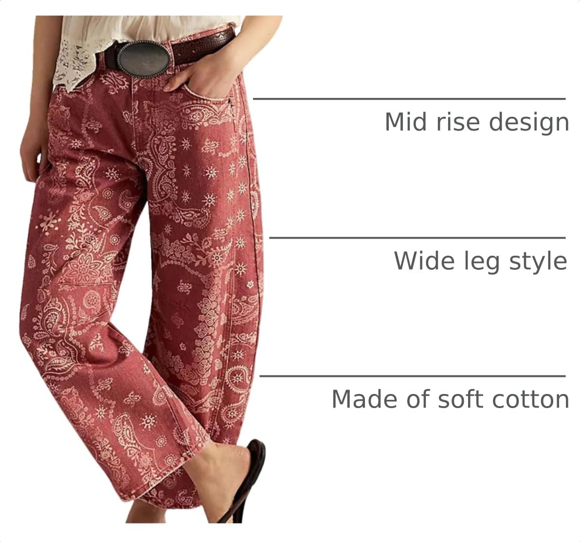 loveimgs Women Boyfriend Baggy Barrel Jeans Floral Print Denim Ankle Pants Wide Leg Mid Rise Jeans Sweatpants Y2k Patchwork