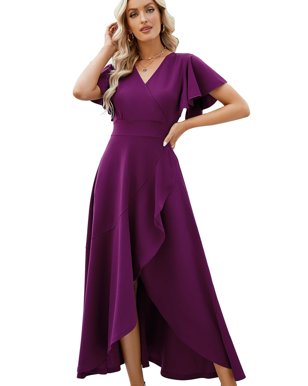 ZZV Formal Dresses for Women Gowns Evening V Neck Wedding Guest Dresses