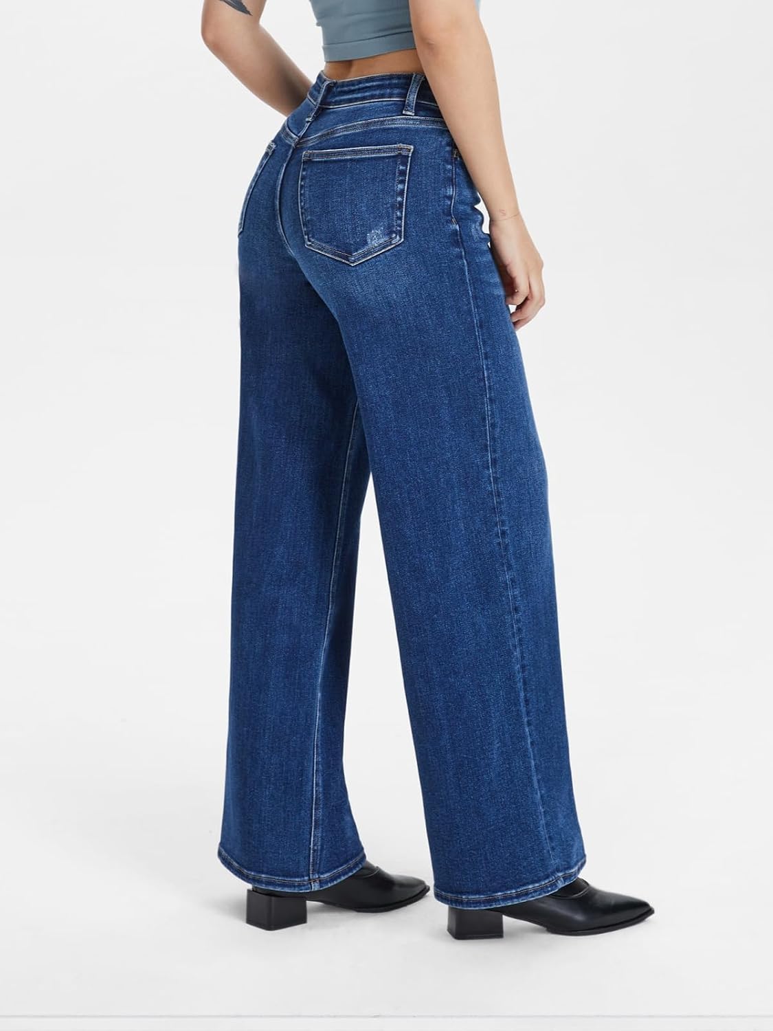 ONESO Wide Leg Jeans for Women Mid Low Rise Baggy Stretchy Denim Pants