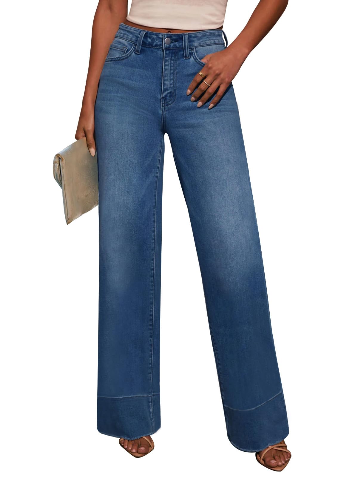 KUNMI Jeans for Women Wide Leg Baggy High Waist Boyfriends Straight Leg Stretchy Denim Pants Trendy Fall 2026