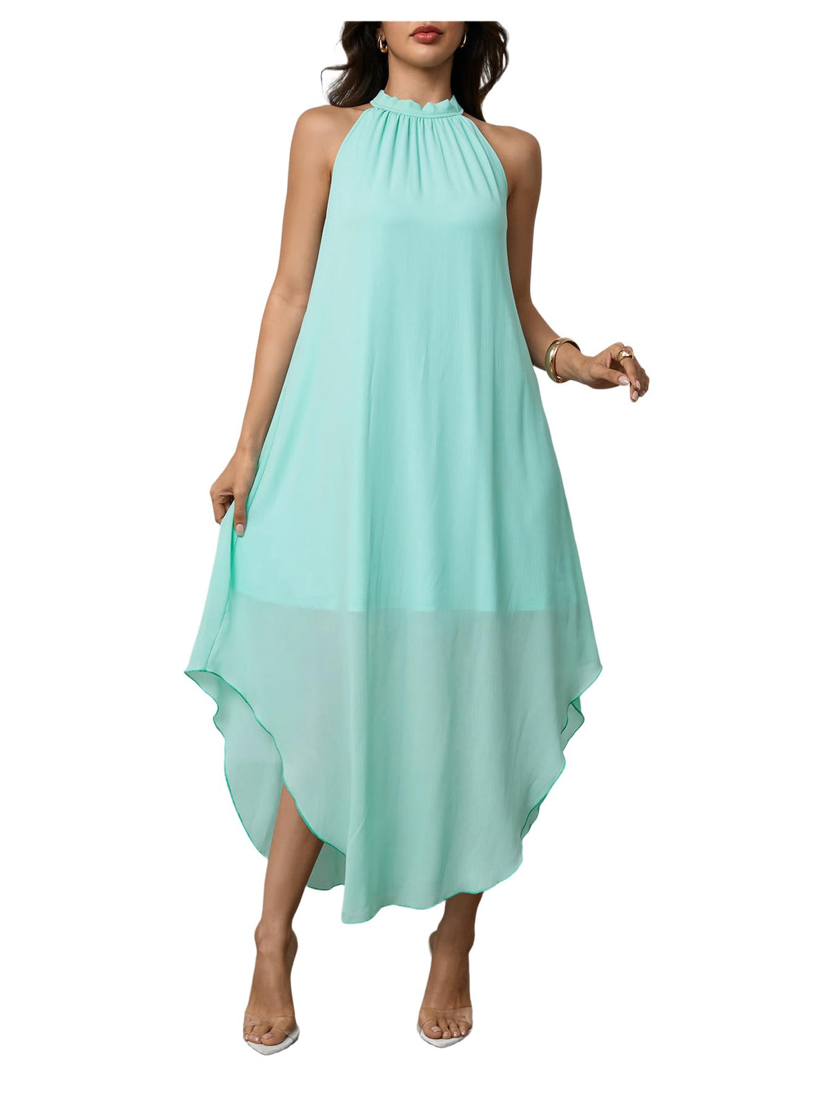 Verdusa Women’s Formal Wedding Guest Dress Halter Flowy Chiffon Long Dress