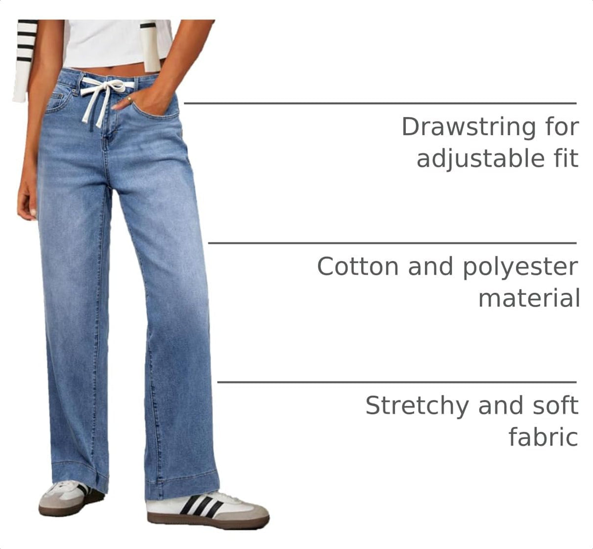 Sidefeel Women's High Waisted Straight Leg Jeans Drawstring Denim Pants