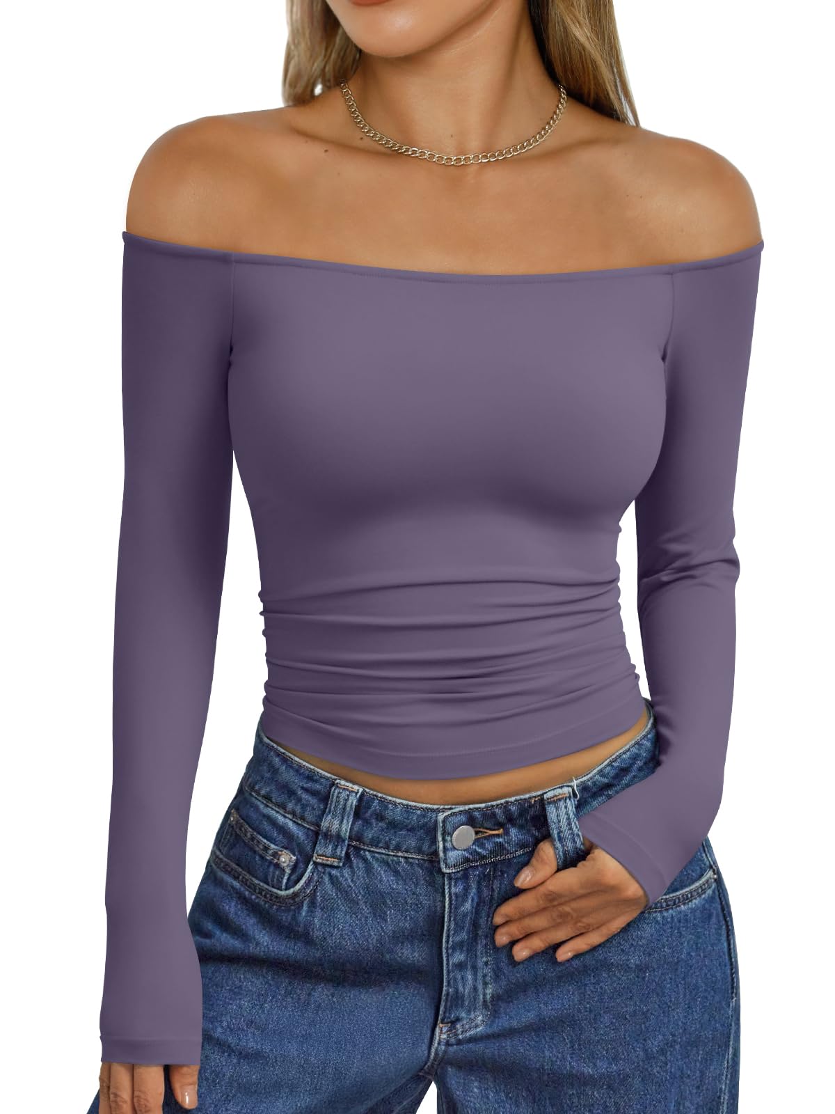 Trendy Queen Womens Off The Shoulder Tops Going Out Basic Sexy T Shirts