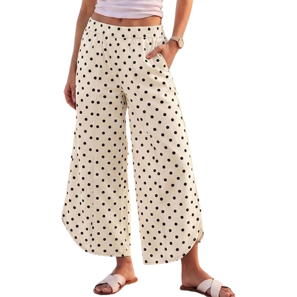 Women's Elastic Waist Wide Leg Jeans Tulip Hem Casual Cropped Denim Pants