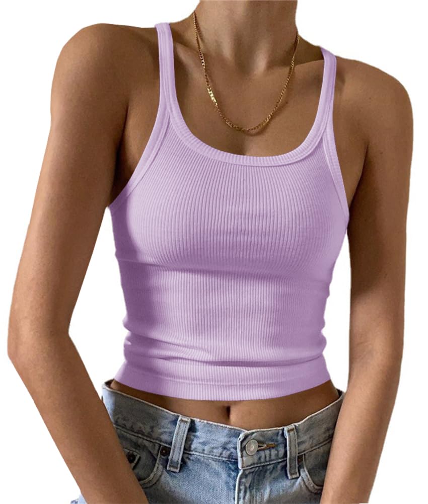 Artfish Women's Sleeveless Tank Top Form Fitting Scoop Neck Ribbed Knit Basic Cami Shirts