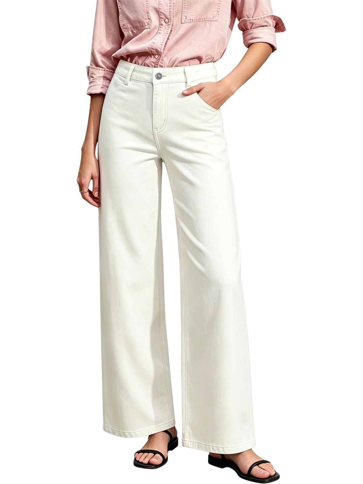 ONESO Wide Leg Jeans for Women Mid Low Rise Baggy Stretchy Denim Pants