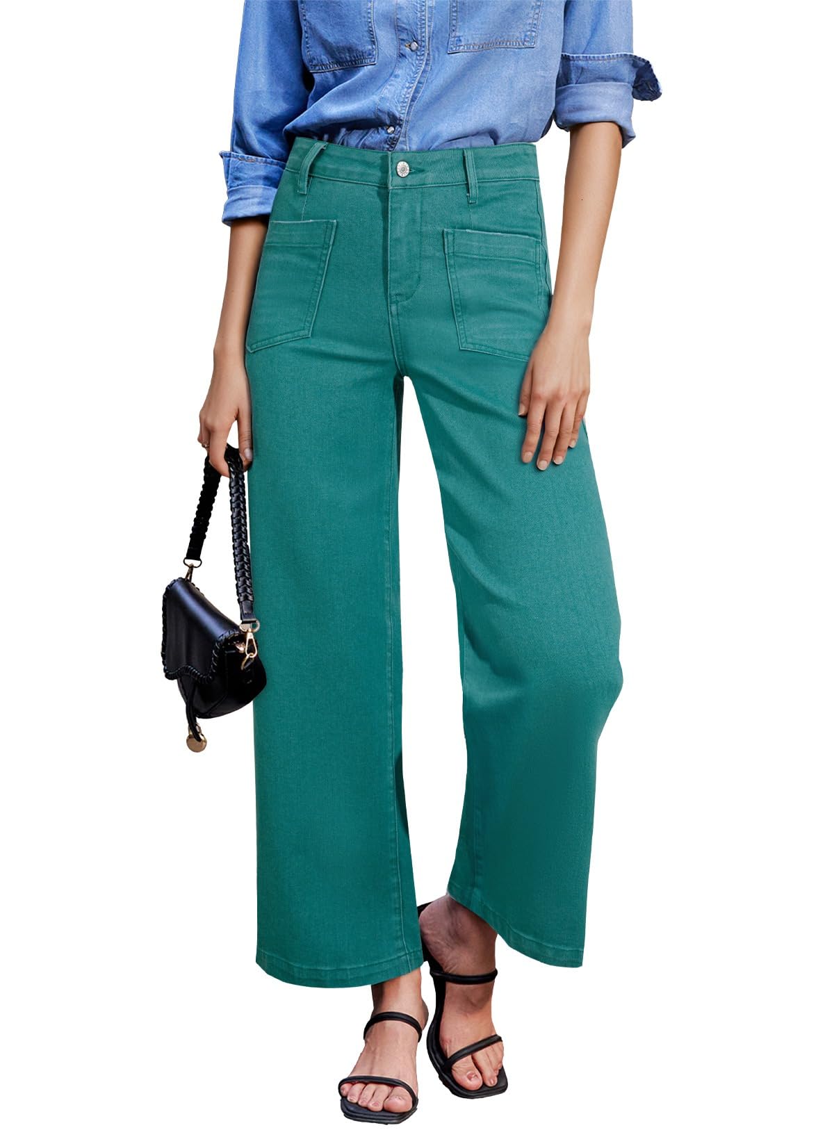 Sidefeel Wide Leg Jeans for Women High Waisted Stretchy Ankle Denim Pants