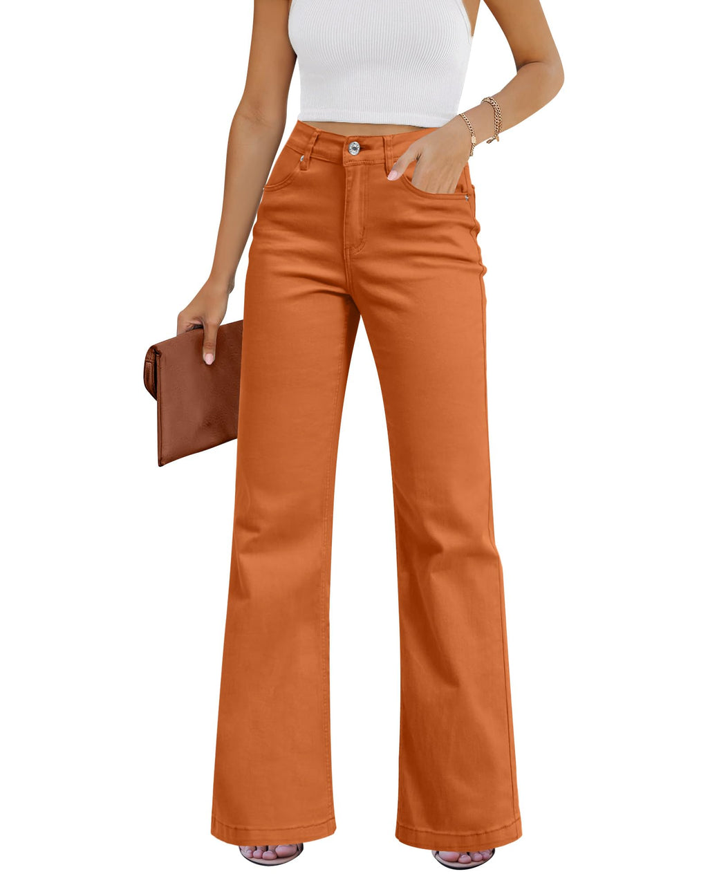 GRAPENT Flare Jeans for Women High Rise Wide Leg Baggy Stretchy Denim Pants