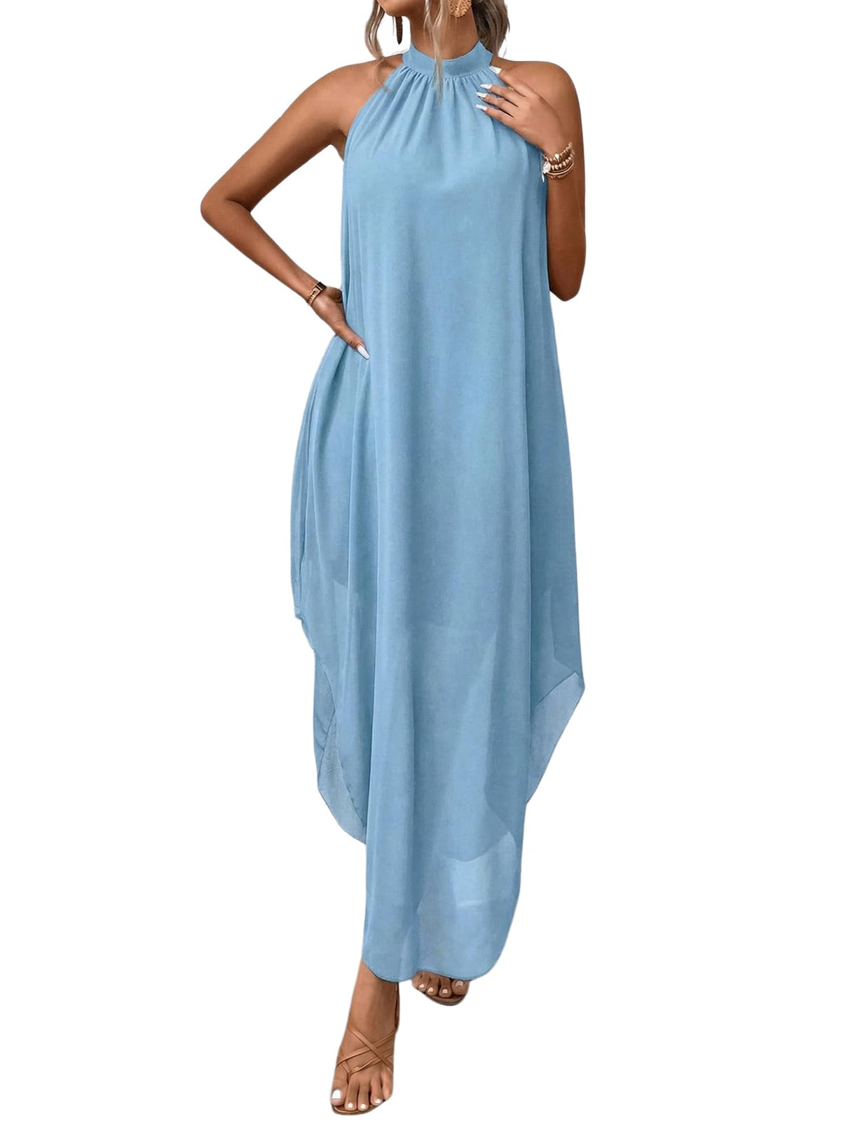 Verdusa Women’s Formal Wedding Guest Dress Halter Flowy Chiffon Long Dress