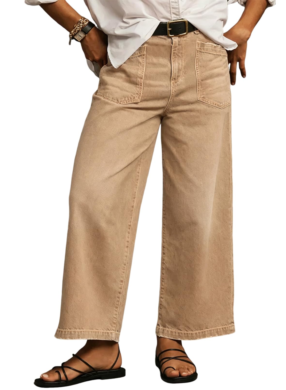 Eytino Plus Size Jeans for Women High Waisted Wide Leg Jeans Trendy Baggy Loose Stretchy Denim Pants with Pockets(1X-5X)