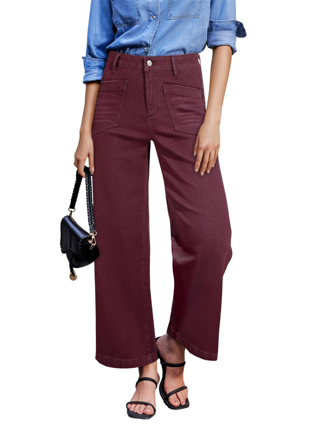 Sidefeel Wide Leg Jeans for Women High Waisted Stretchy Ankle Denim Pants