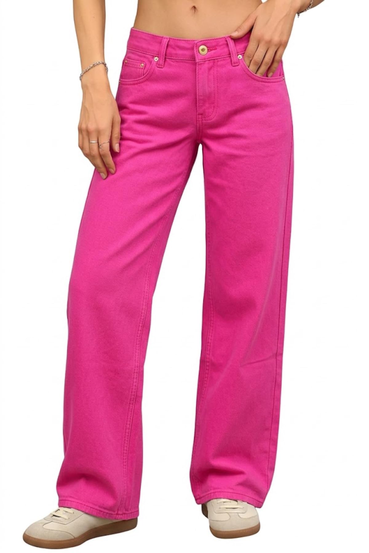 ELLEVEN Low Rise Baggy Jeans for Women, Straight Leg Denim Pants