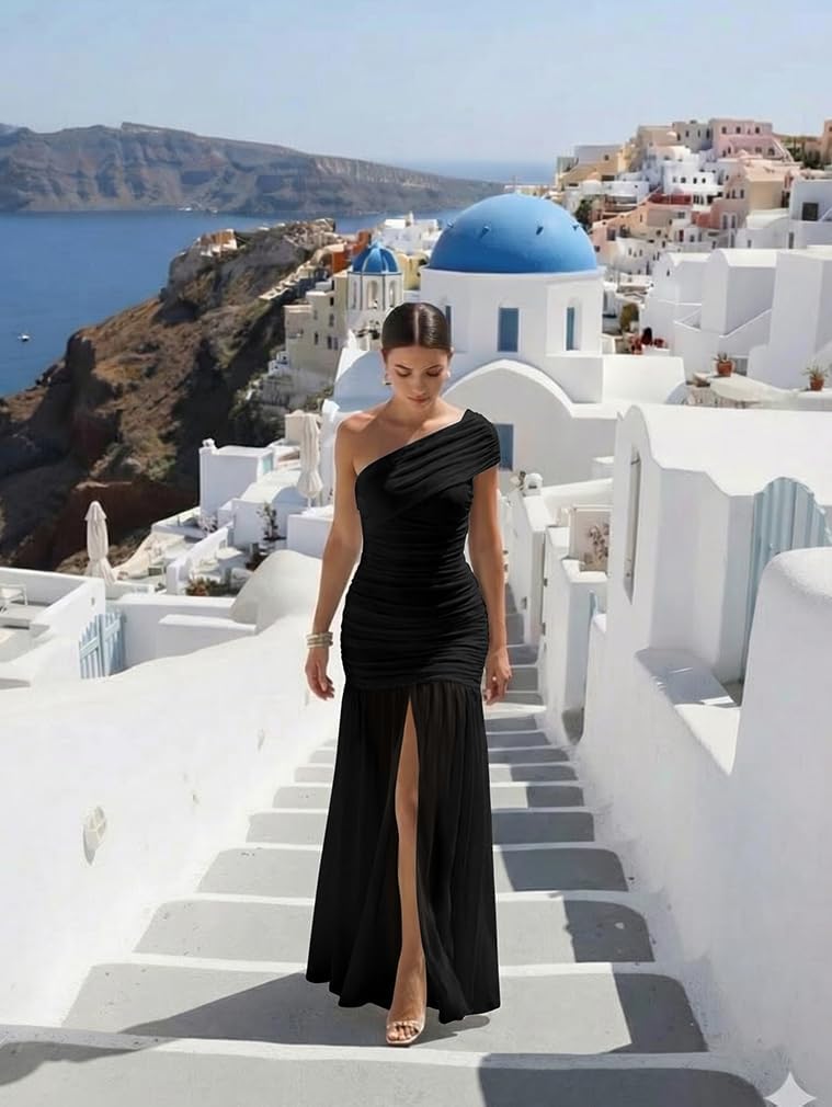 LAGSHIAN Womens Formal One Shoulder Sleeveless Evening Long Dress