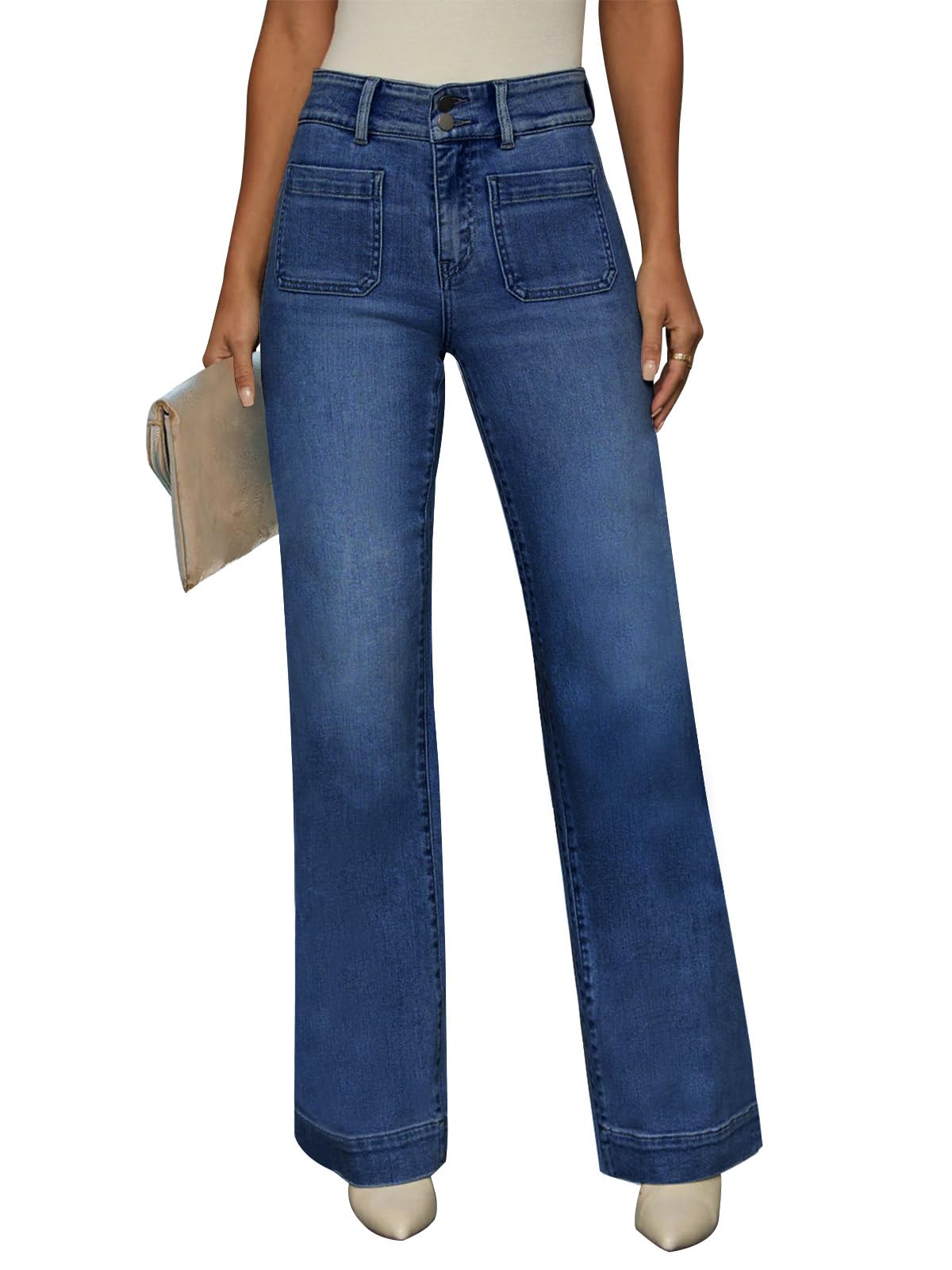 KUNMI Jeans for Women Wide Leg Baggy High Waist Boyfriends Straight Leg Stretchy Denim Pants Trendy Fall 2026