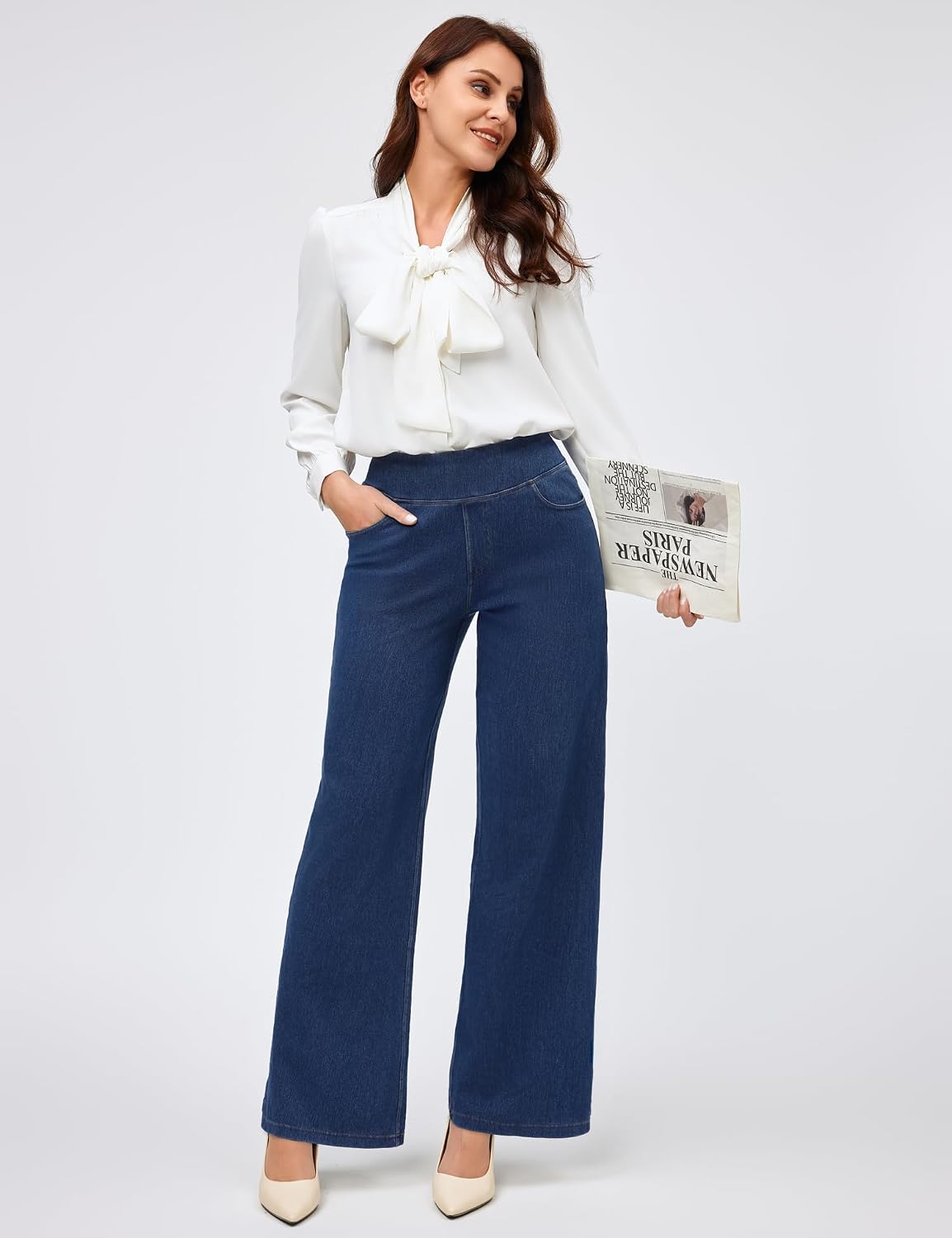 Wide Leg Jeans for Women High Waisted Pull On Sweatpant Jean Denim Pants