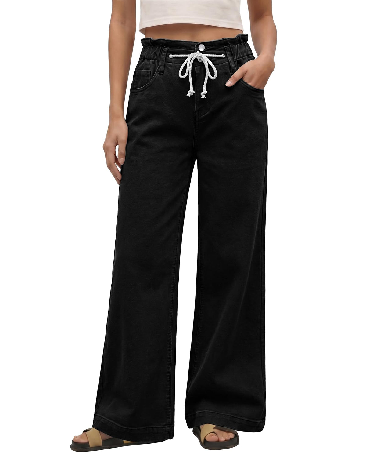 GRAPENT Wide Leg Jeans for Women Stretch High Wasited Elastic Waist Bell Bottom Baggy Y2K Pants