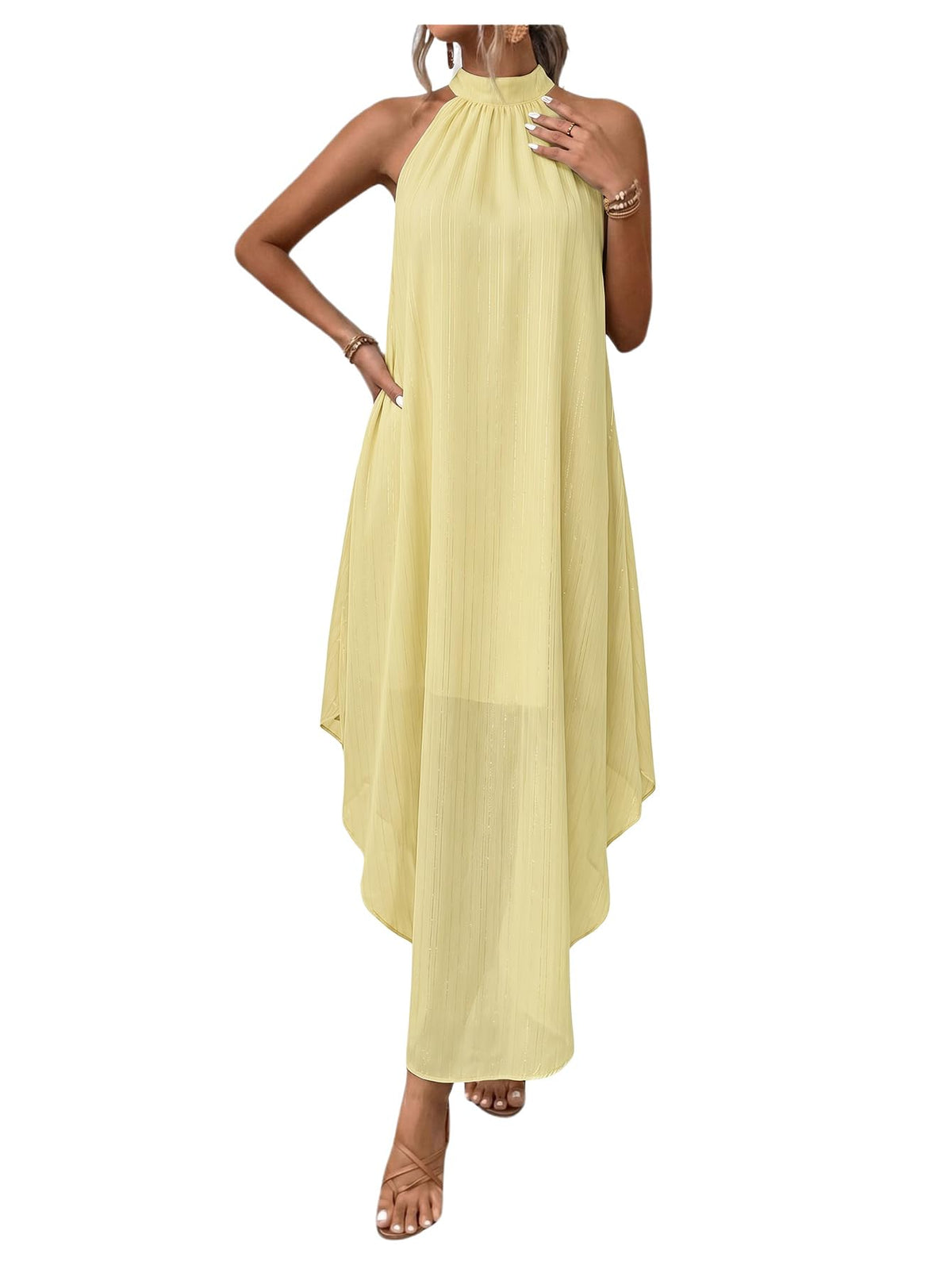 Verdusa Women’s Formal Wedding Guest Dress Halter Flowy Chiffon Long Dress