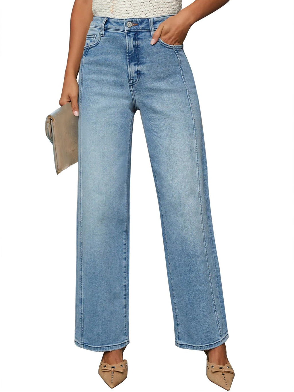 KUNMI Jeans for Women Wide Leg Baggy High Waist Boyfriends Straight Leg Stretchy Denim Pants Trendy Fall 2026
