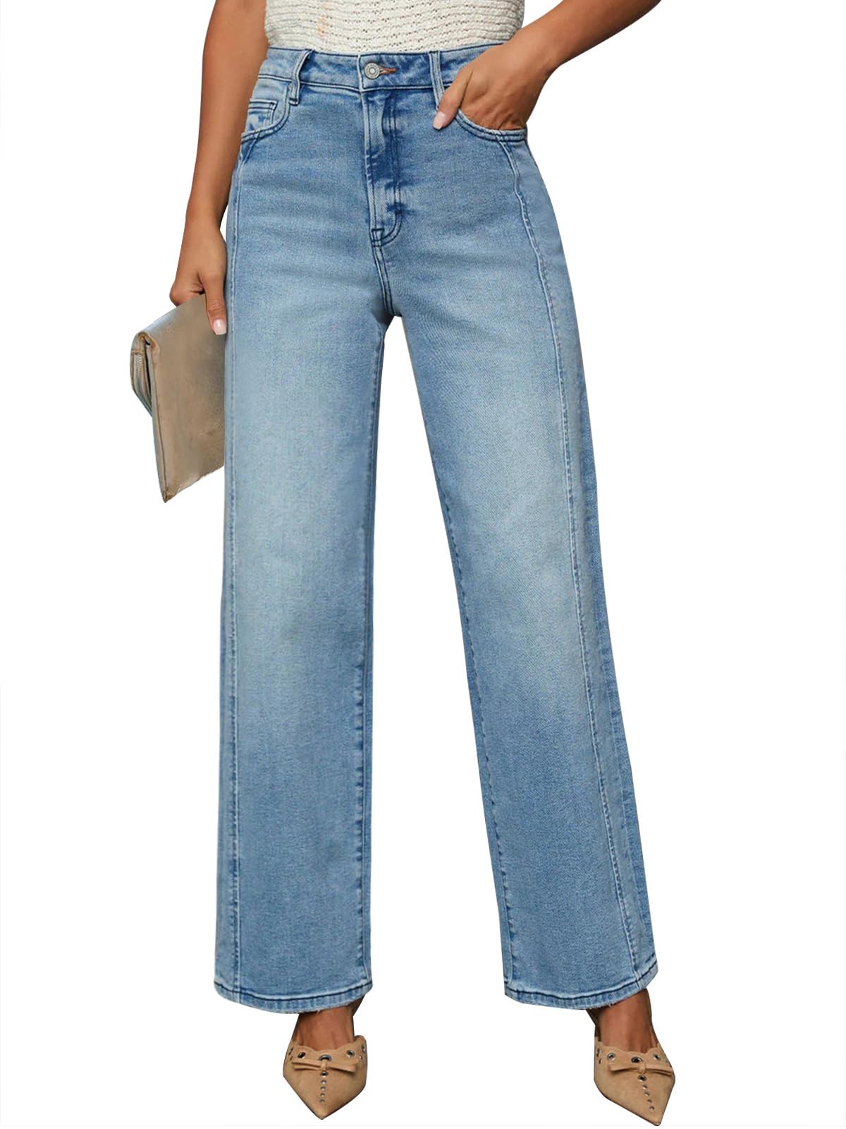 KUNMI Jeans for Women Wide Leg Baggy High Waist Boyfriends Straight Leg Stretchy Denim Pants Trendy Fall 2026