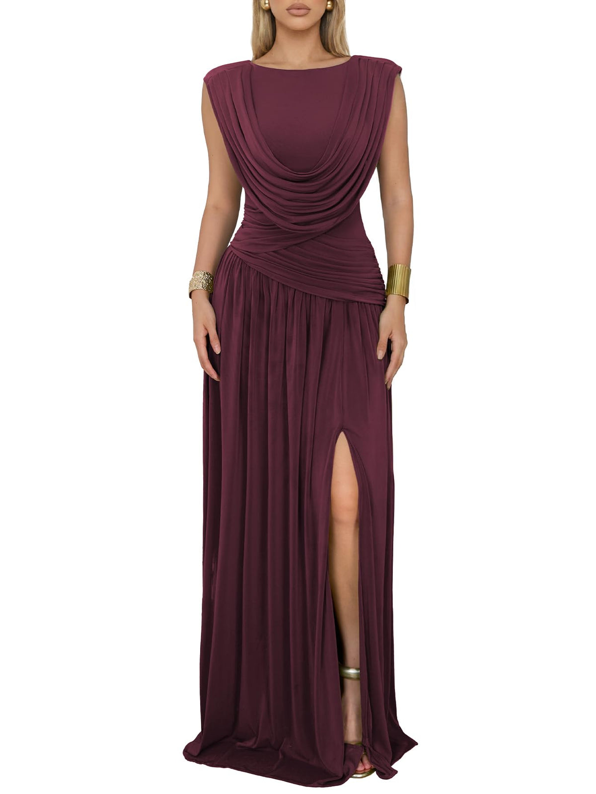 Women Athena Convertible Ruched Formal Wedding Guest Maxi Dress