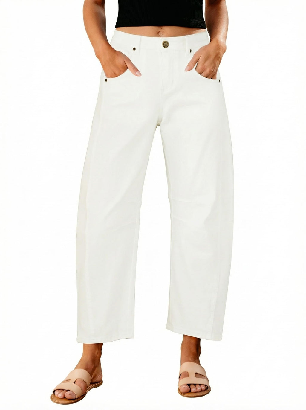 GRAPENT Barrel Jeans for Women High Waist Baggy Cropped Stretch Denim Pants