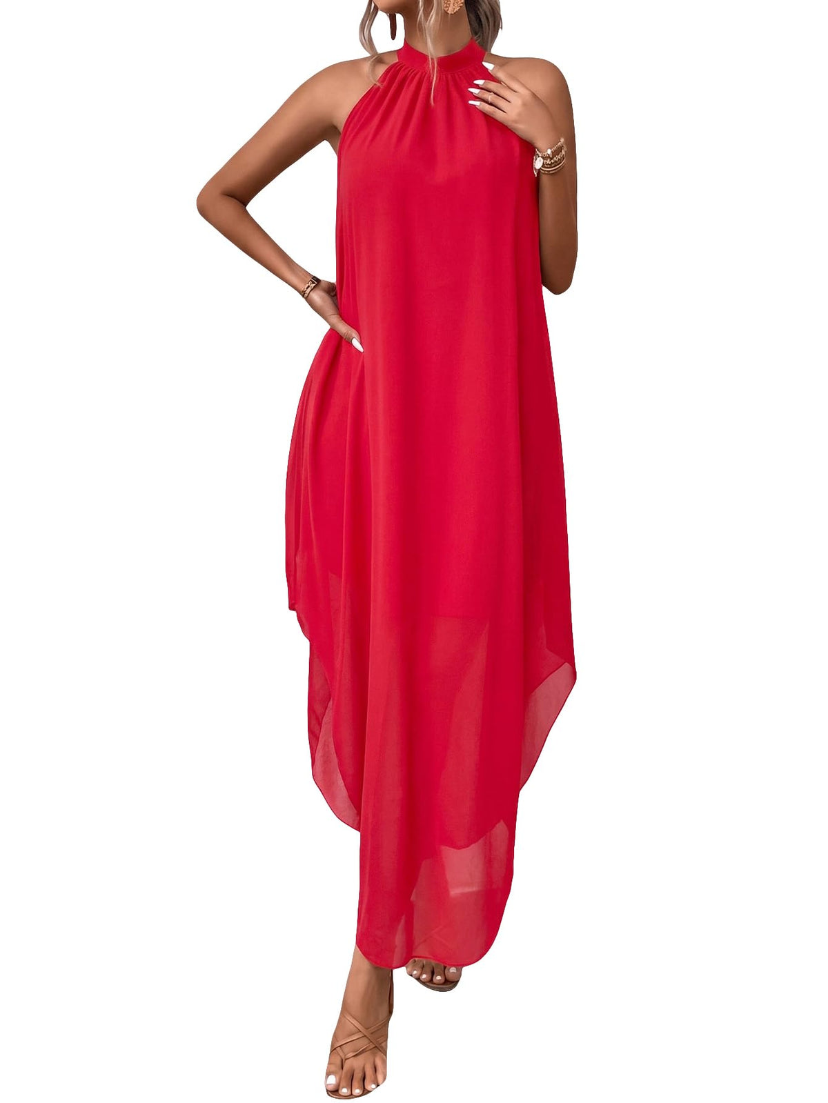 Verdusa Women’s Formal Wedding Guest Dress Halter Flowy Chiffon Long Dress