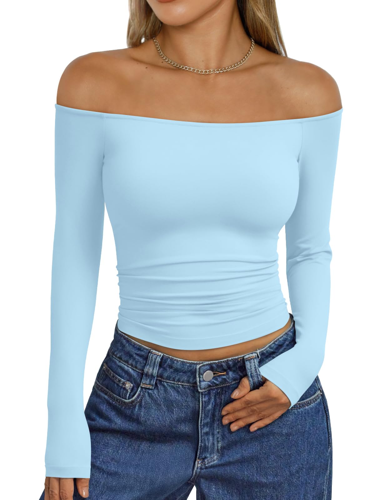 Trendy Queen Womens Off The Shoulder Tops Going Out Basic Sexy T Shirts