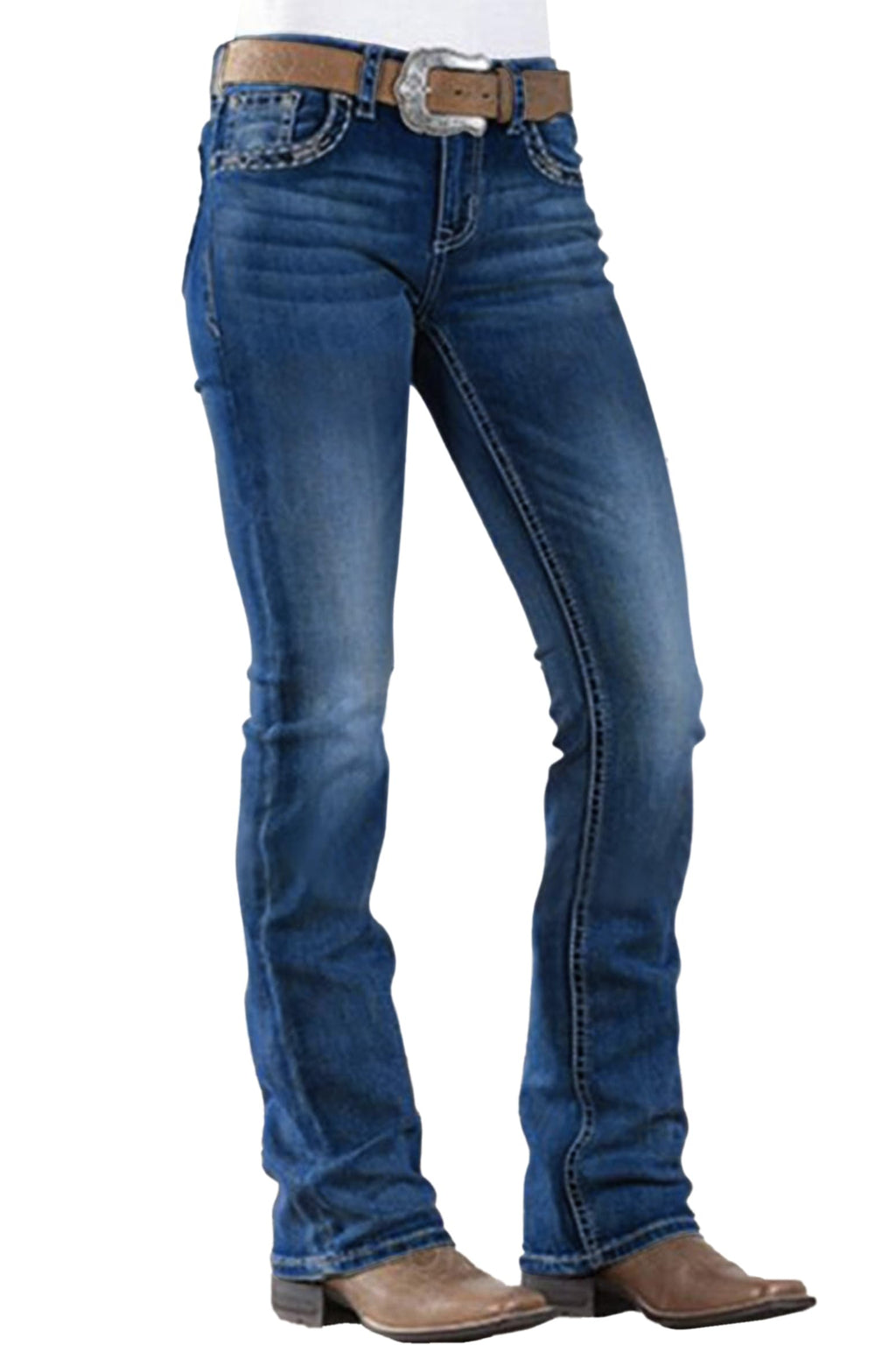 Women's Mid Rise Bootcut Jeans Western Stretchy Straight Leg Denim Pants