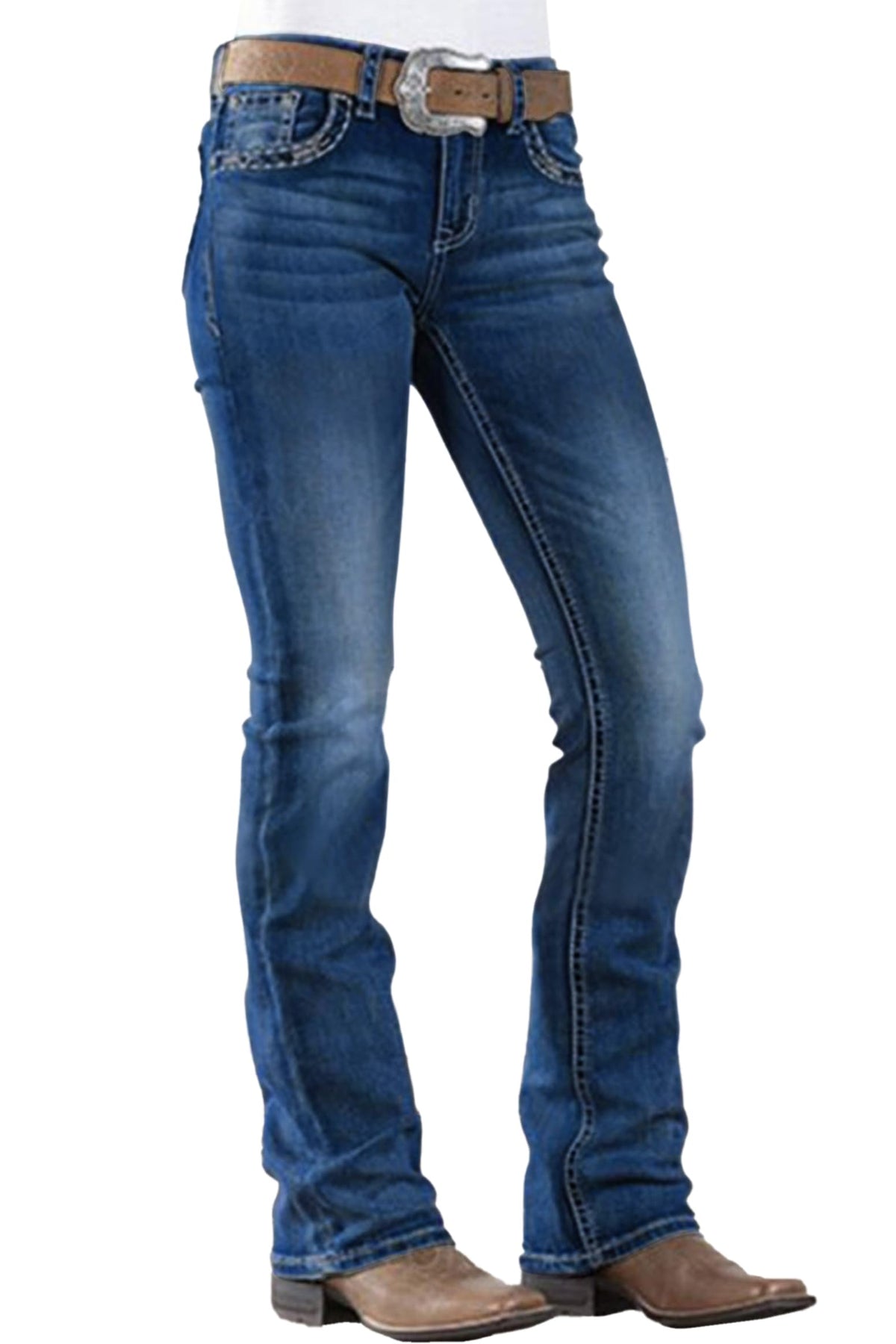 Women's Mid Rise Bootcut Jeans Western Stretchy Straight Leg Denim Pants