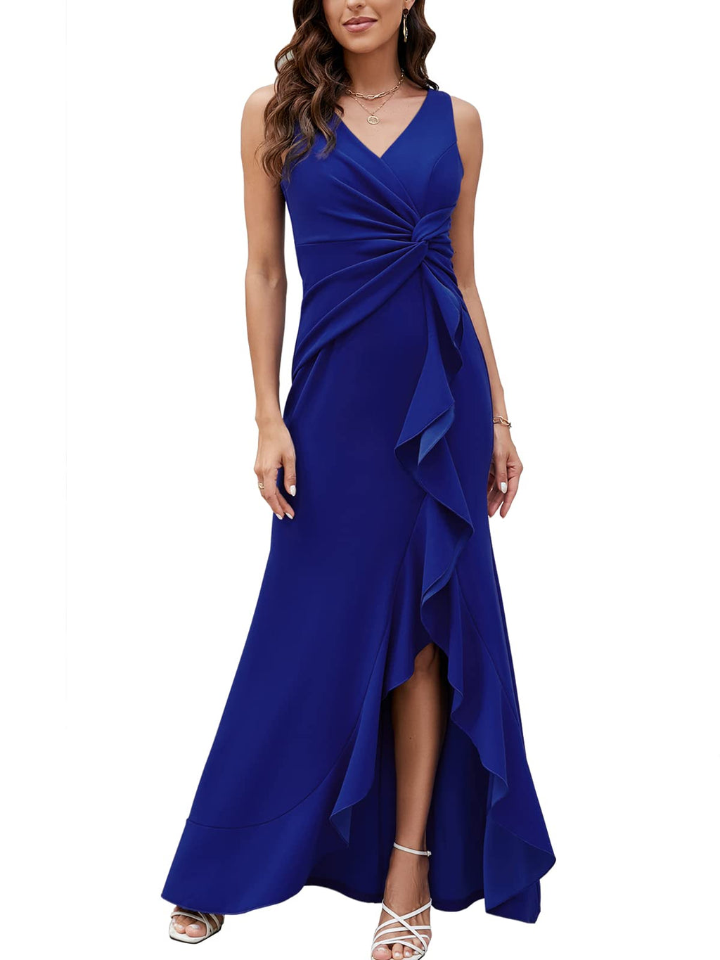 FQA Formal Evening Dresses for Women Elegant Evening Party Prom Dress Long Sexy V Neck Sleeveless Split Wrap