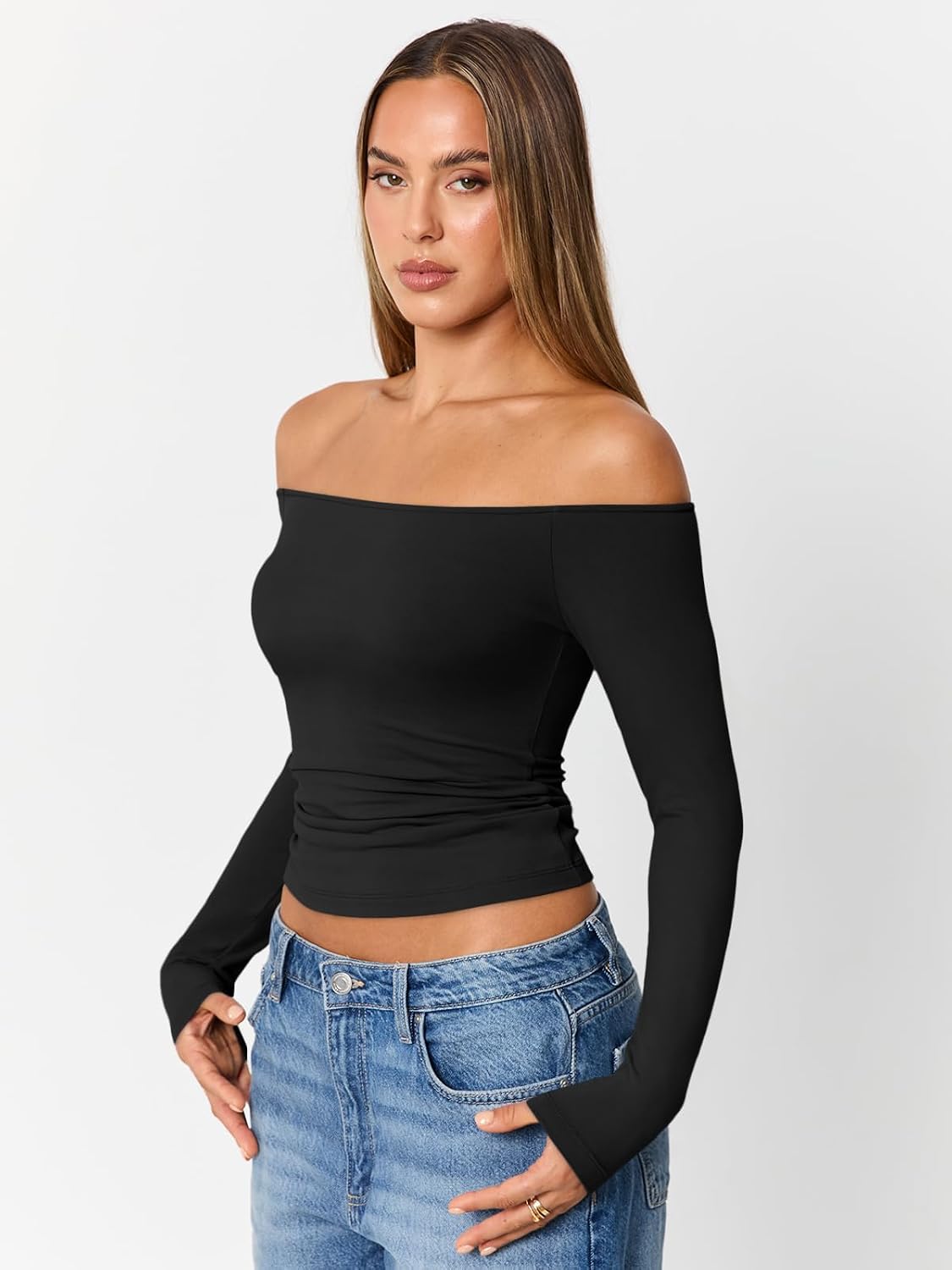 Trendy Queen Womens Off The Shoulder Tops Going Out Basic Sexy T Shirts
