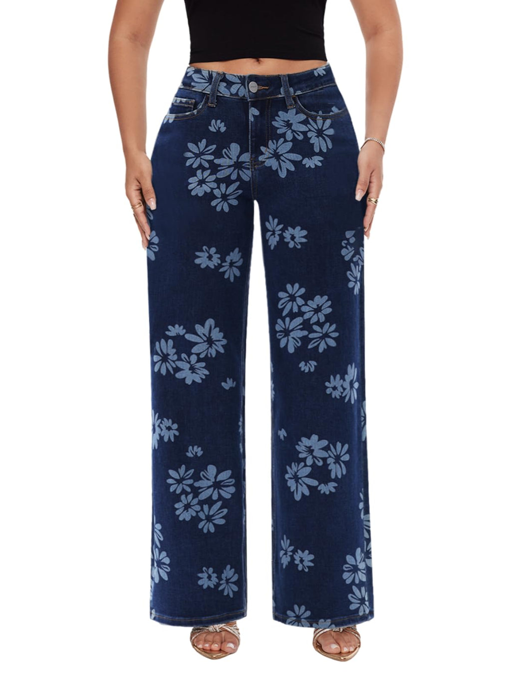 ONESO Wide Leg Jeans for Women Mid Low Rise Baggy Stretchy Denim Pants