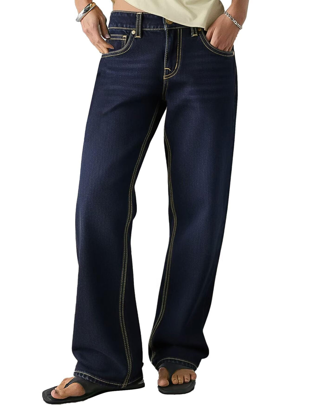 Flamingals Mid Rise Straight Leg Jeans for Women