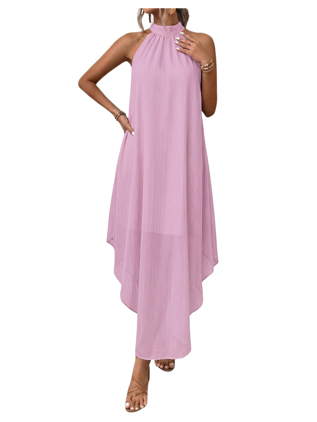 Verdusa Women’s Formal Wedding Guest Dress Halter Flowy Chiffon Long Dress