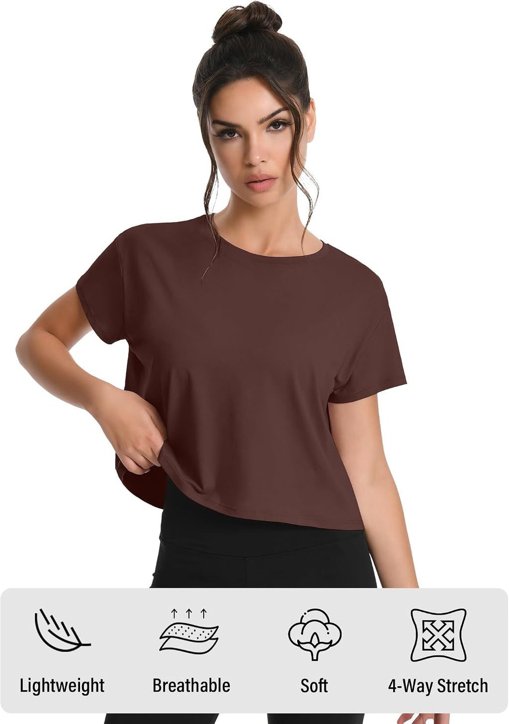 HOPLYNN 5 Pack Women's Loose Fit Short Sleeve Workout Crop Top T-Shirts
