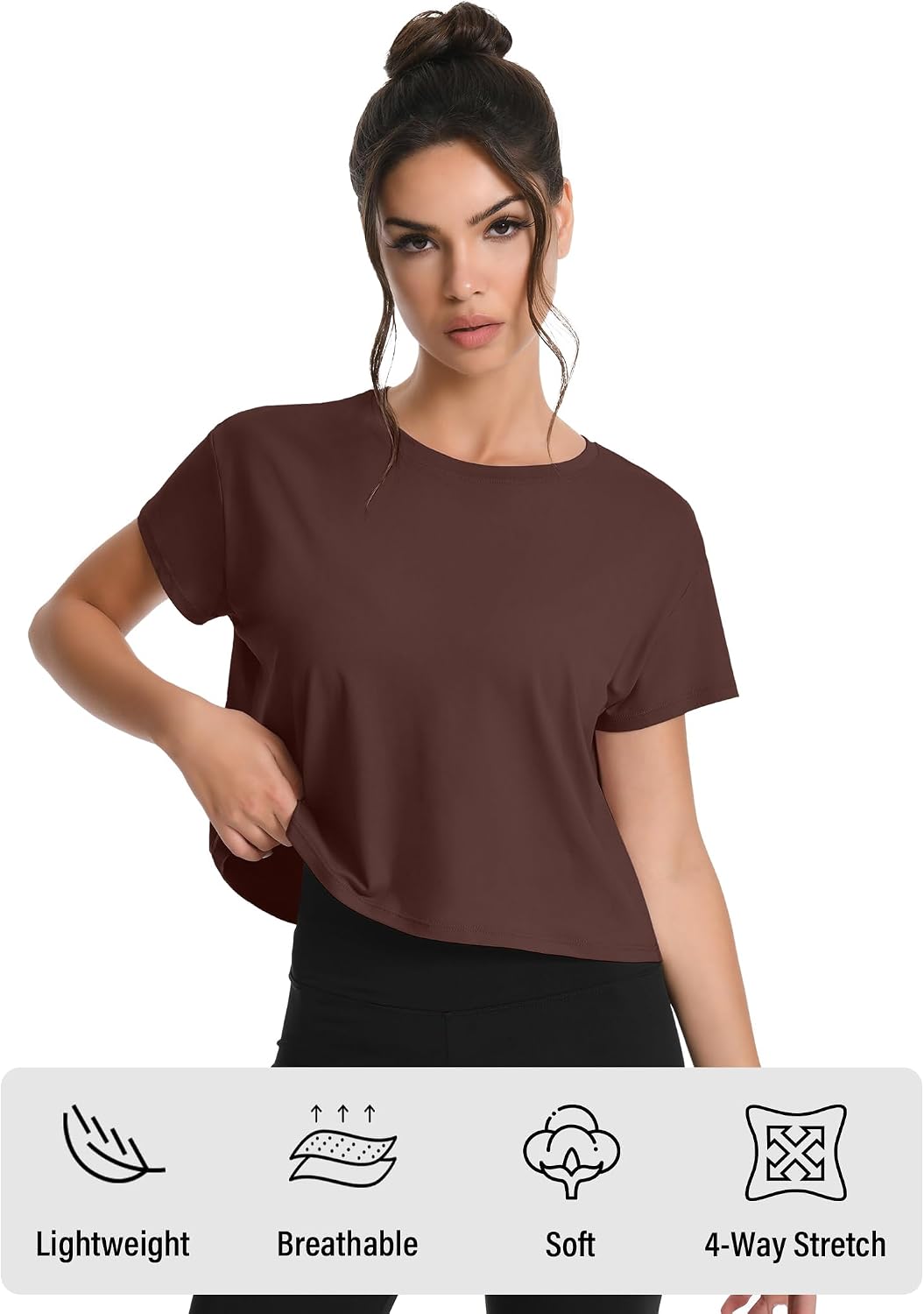 HOPLYNN 5 Pack Women's Loose Fit Short Sleeve Workout Crop Top T-Shirts