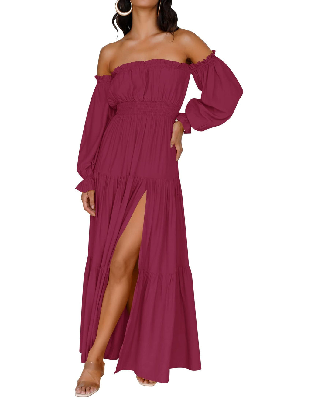 ZESICA Womens Fall Long Sleeve Boho Off Shoulder Maxi Dresses