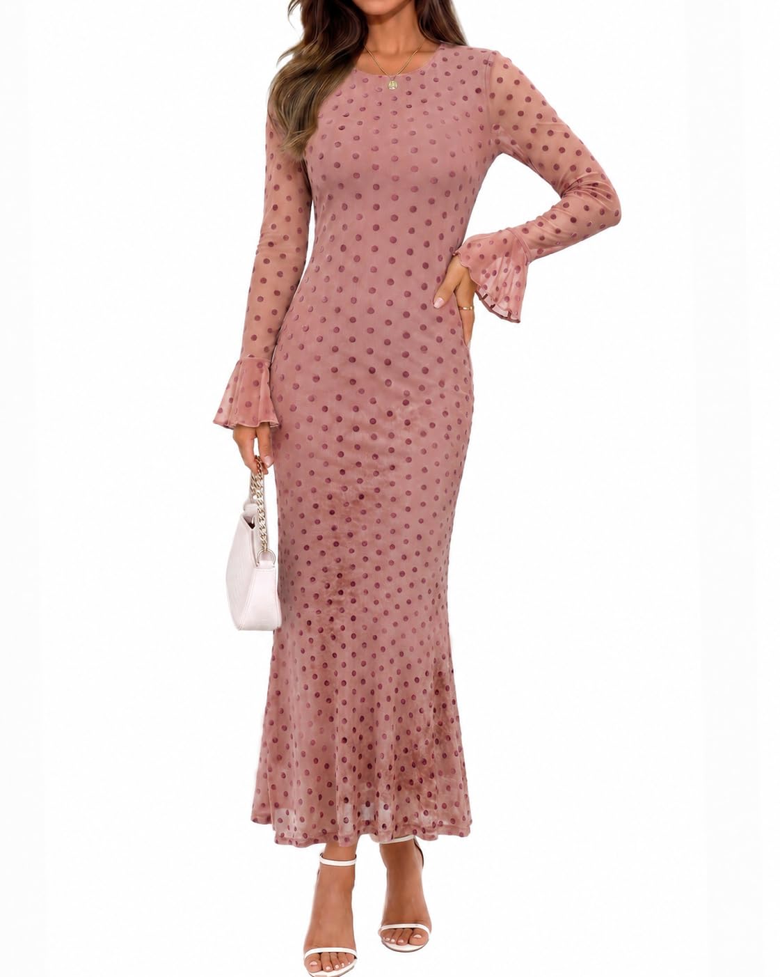 ZESICA Women's Fall Bell Long Sleeve Wedding Guest Dresses