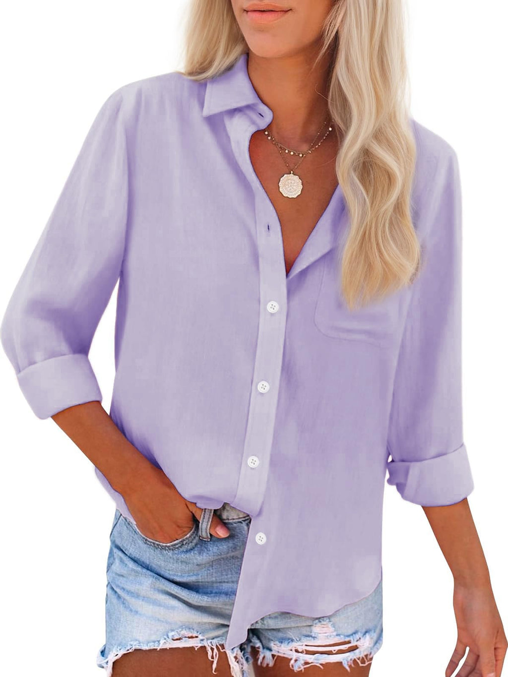 Womens Button Down Shirts Cotton Dress Shirts Oxford Shirts Long Sleeve Work Blouses Collared Tops Tunics with Pocket