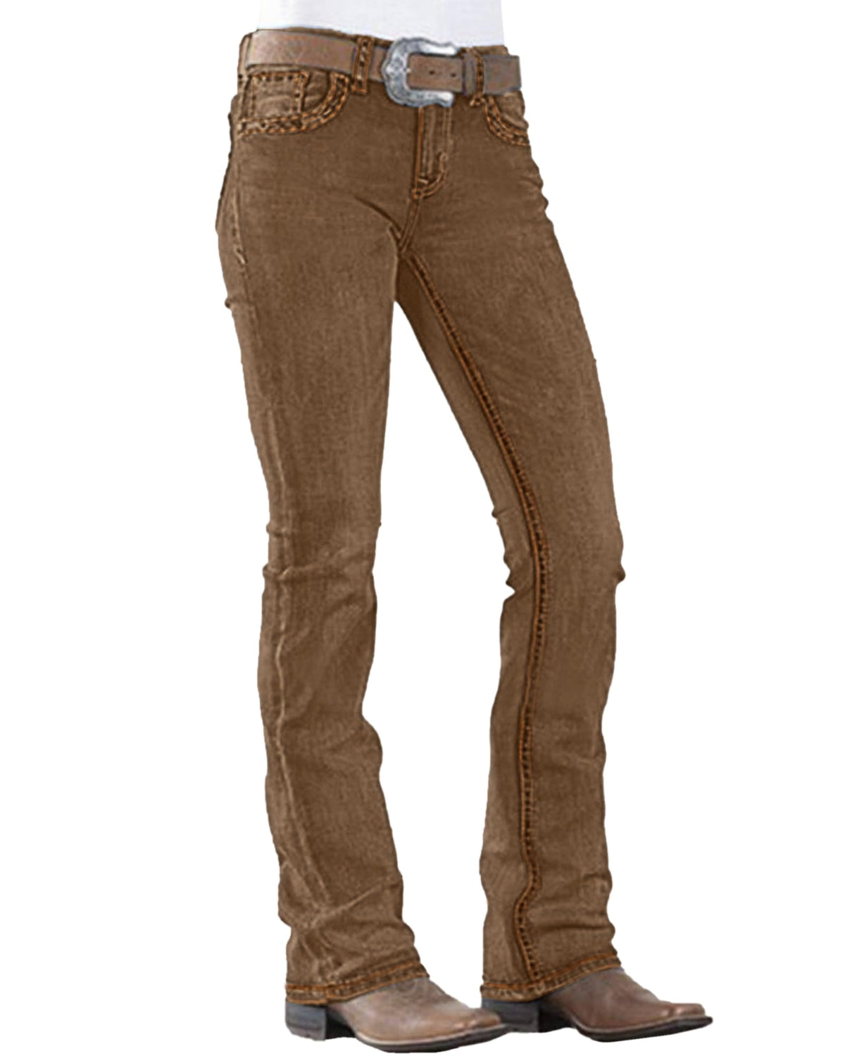 Women's Mid Rise Bootcut Jeans Western Stretchy Straight Leg Denim Pants