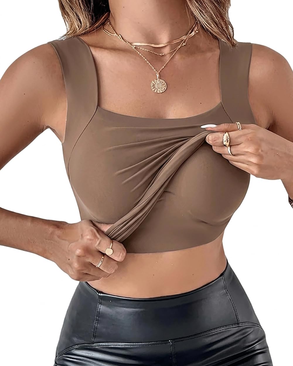 CHICME Womens Built in Bra Shapewear Tank Top U Neck Camisole