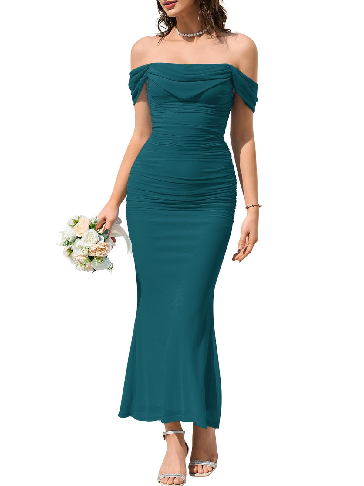 KUTUMAI Women Off Shoulder Maxi Long Corset Formal Wedding Guest Dress