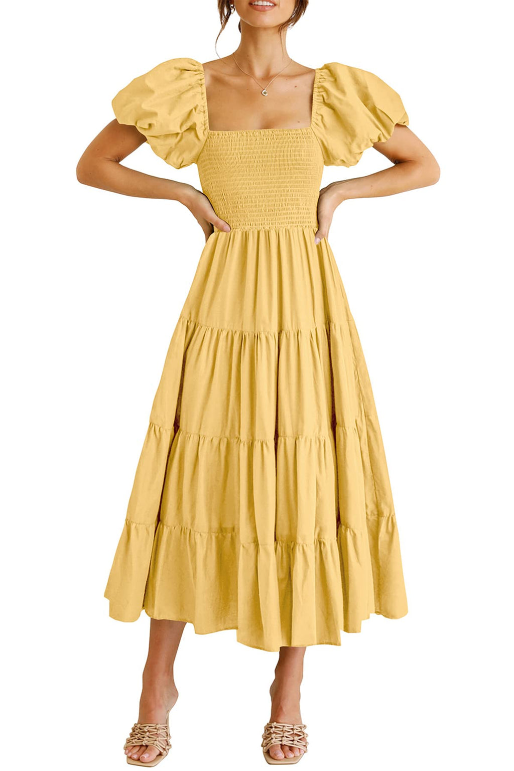 PRETTYGARDEN Women's Smocked Midi Wedding Guest Dress