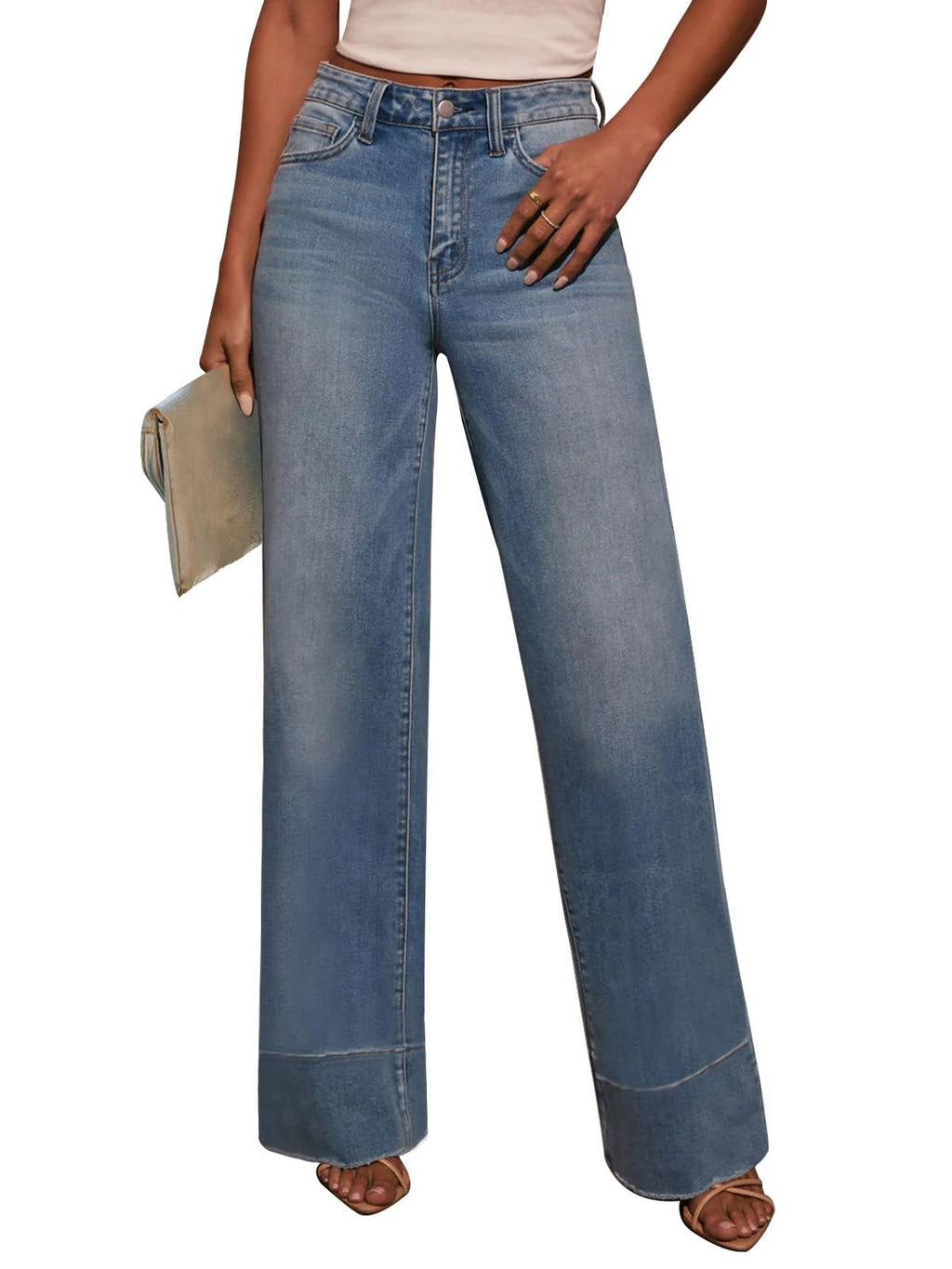 KUNMI Jeans for Women Wide Leg Baggy High Waist Boyfriends Straight Leg Stretchy Denim Pants Trendy Fall 2026