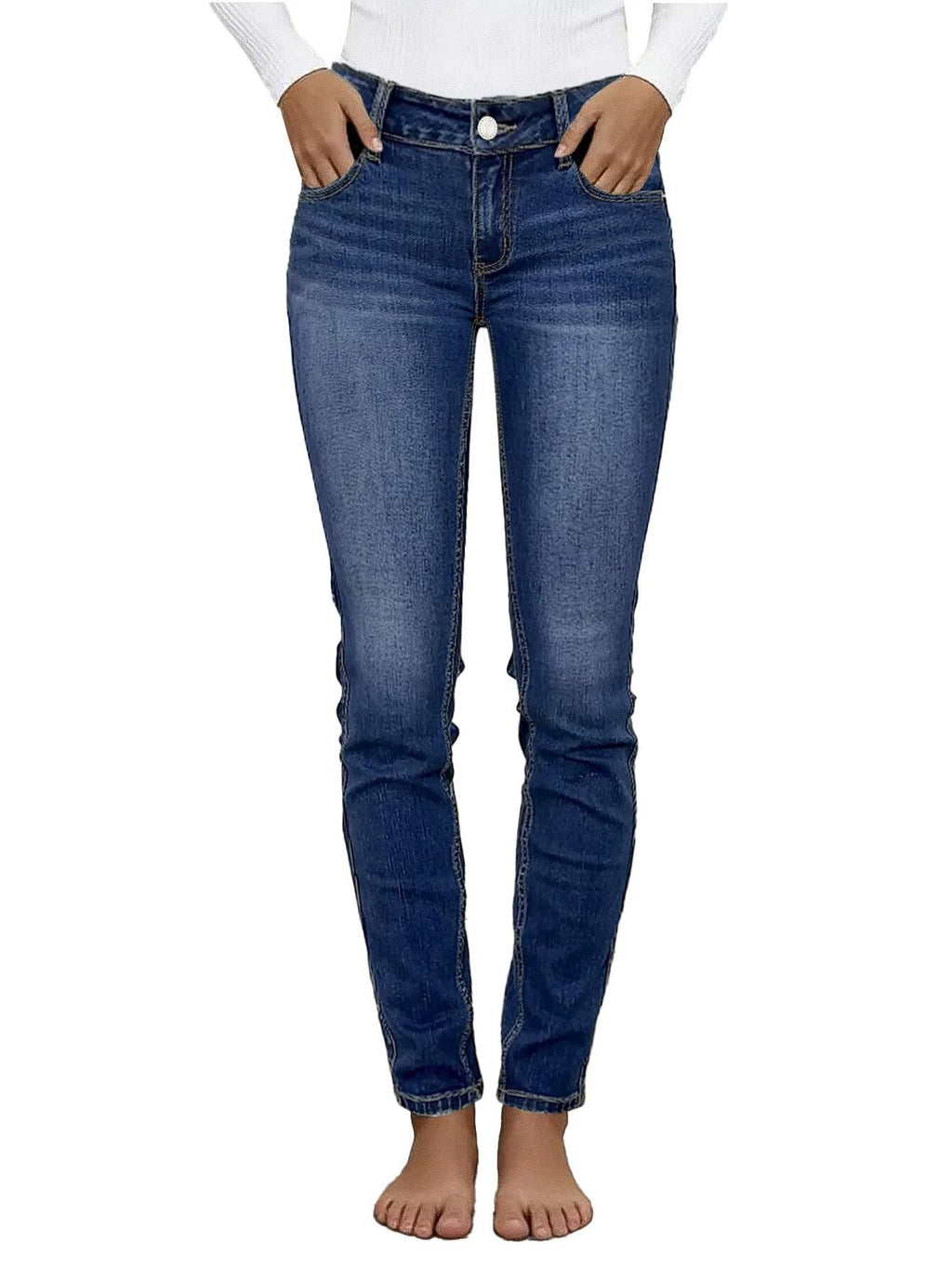Flamingals Mid Waist Women's Skinny Jeans Butt Lifting Slim Fit Casual Wash Stretchy Skinny Leg Denim Pants with Pocket