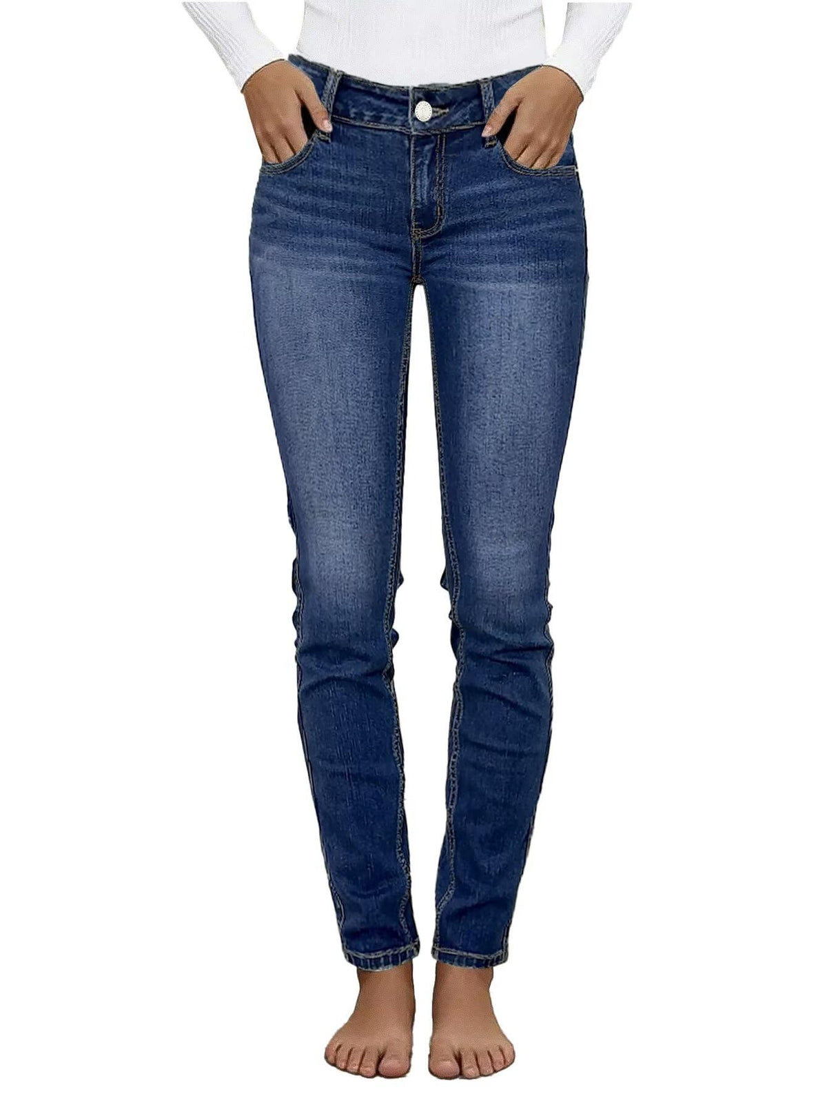 Flamingals Mid Waist Women's Skinny Jeans Butt Lifting Slim Fit Casual Wash Stretchy Skinny Leg Denim Pants with Pocket