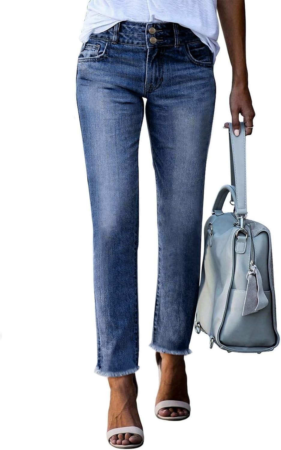 Sidefeel Women's High Waisted Raw Hem Straight Leg Jeans