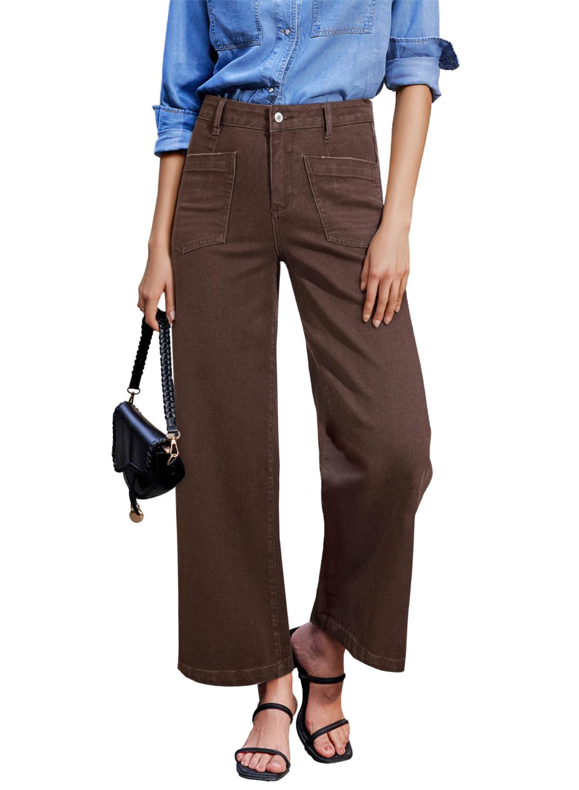 Sidefeel Wide Leg Jeans for Women High Waisted Stretchy Ankle Denim Pants
