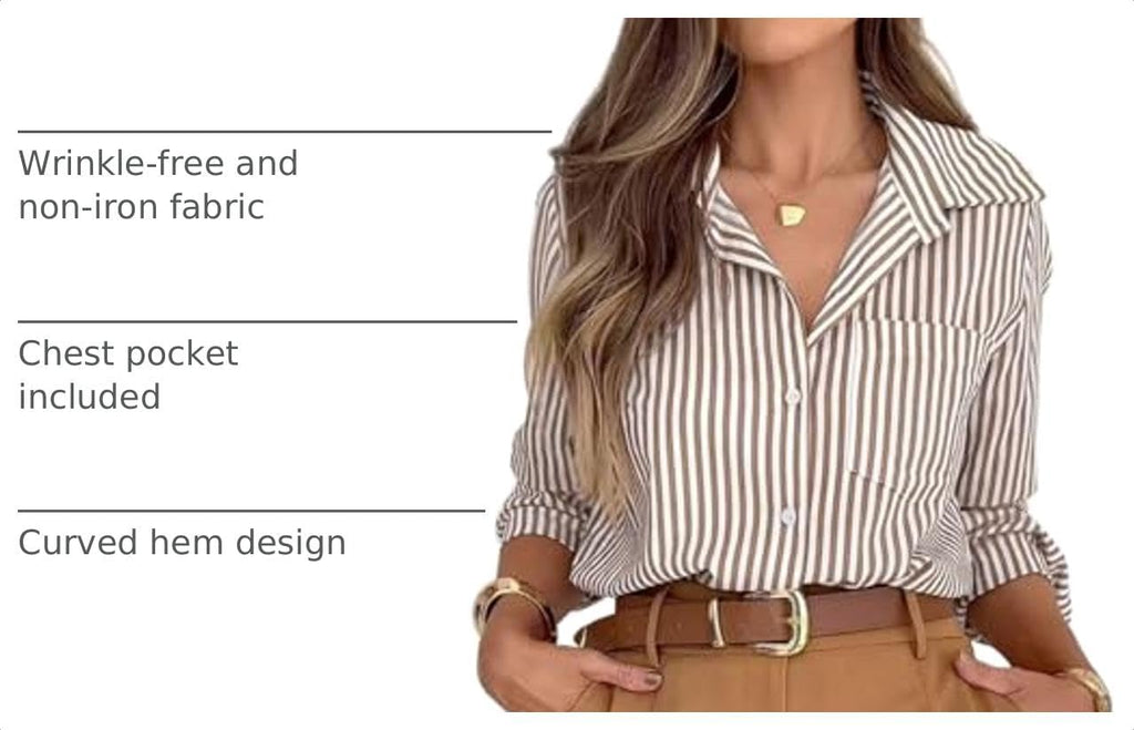 siliteelon Button Down Striped Shirts for Women Work Collared Dress Blouses
