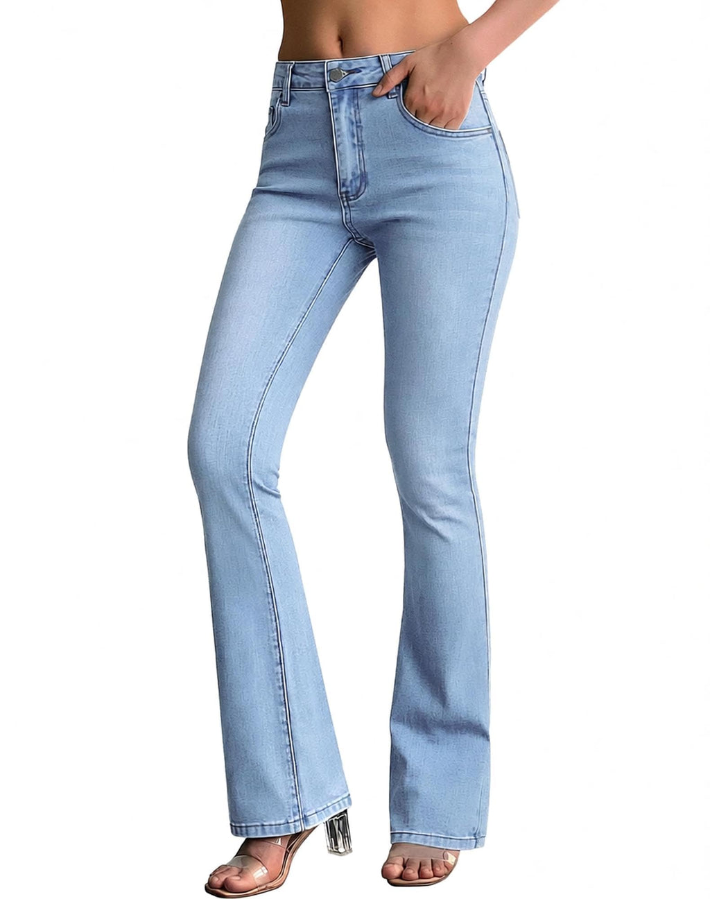 roswear Women's Trendy Stretchy Flare Jeans Mid Rise Bootcut Curvy Denim Pants